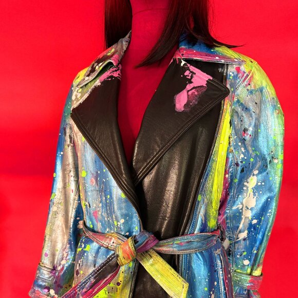 Upcycled Unique Abstract Leather Jacket – Festival & Street Style Fashion - Picture 6 of 12